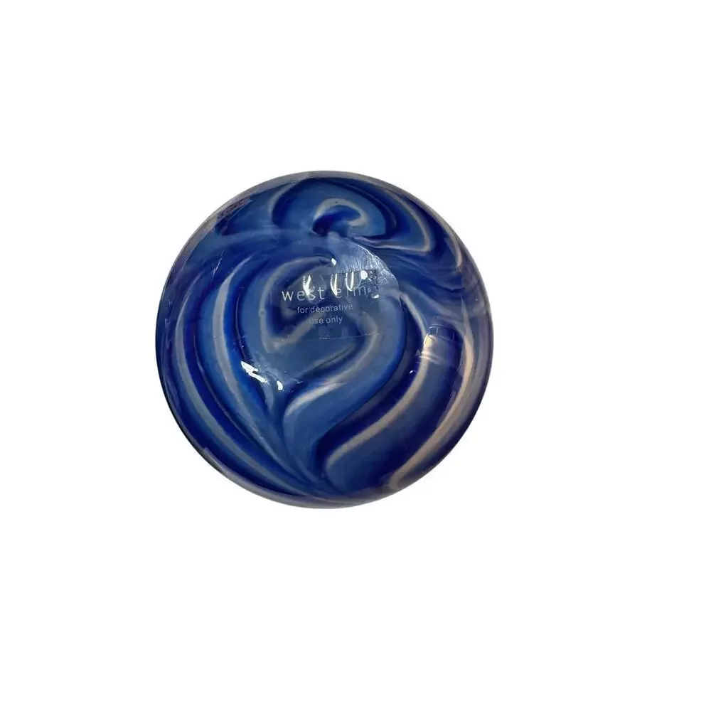 West Elm Handblown Swirl Glass Vase – Cobalt Blue & White – 6”